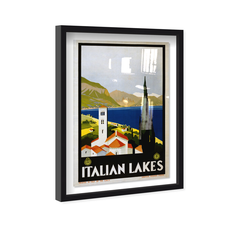 Affiche italienne italienne des Lacs bleus, reproduction encadrée par Joss & Main, Cadre noir, H 31 po x l 21 po x P 1 po