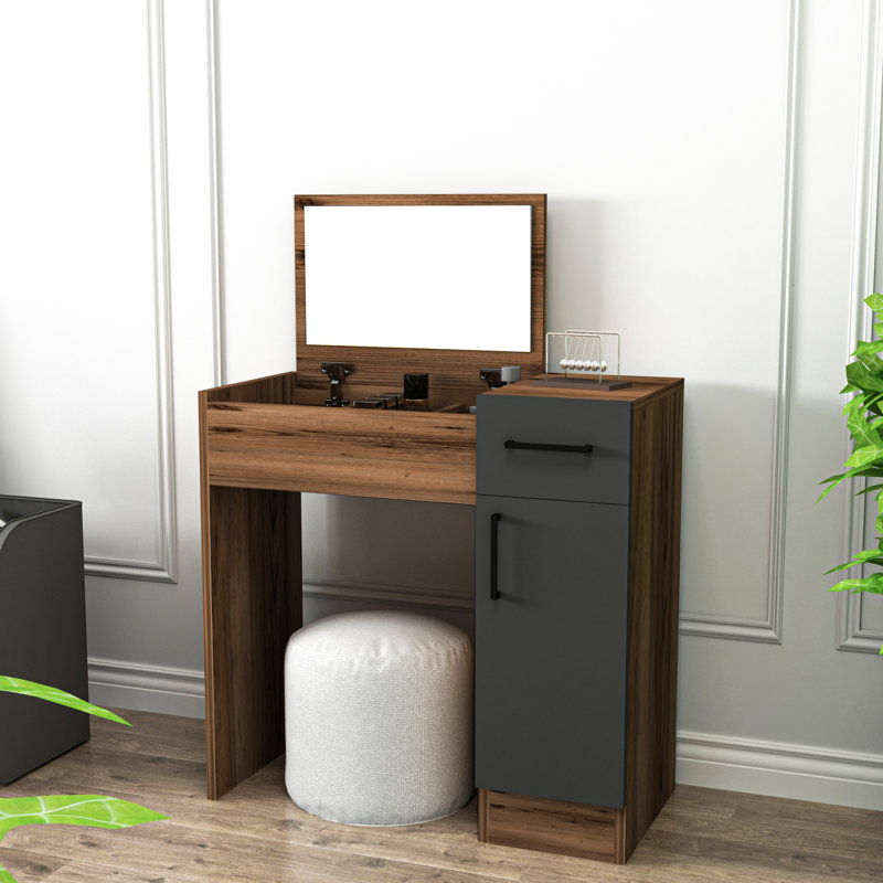Makeup Vanity With Mirror Ellian, Light Walnut/Anthracite