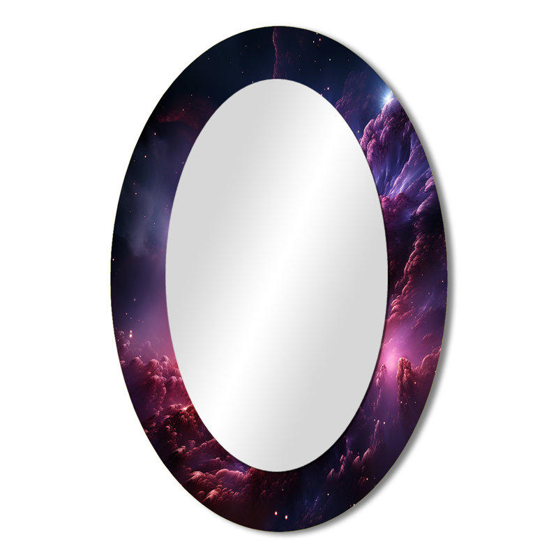 Abstrait abstrait galaxie mauve I - miroir mural ovale moderne rose, 36 po x 24 po