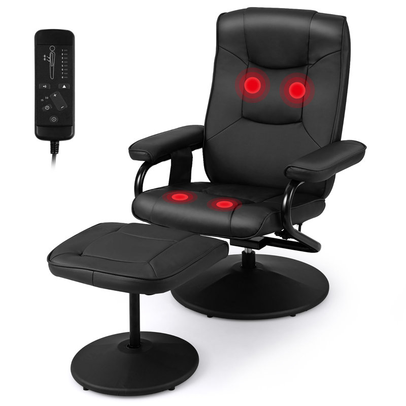 Fauteuil inclinable ergonomique 31,5 po en similicuir, Noir, Similicuir noir