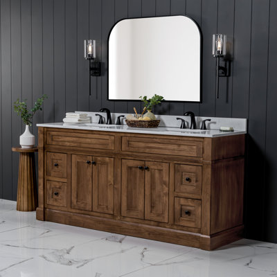 Meuble-lavabo double 73 po avec comptoir en quartz blanc Rhaelen