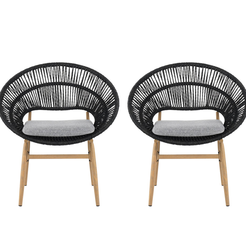 Chaise de salle à manger d'extérieur pour 2 personnes, coussins gris, simili foncé, rouille - structure pour lecture de patio