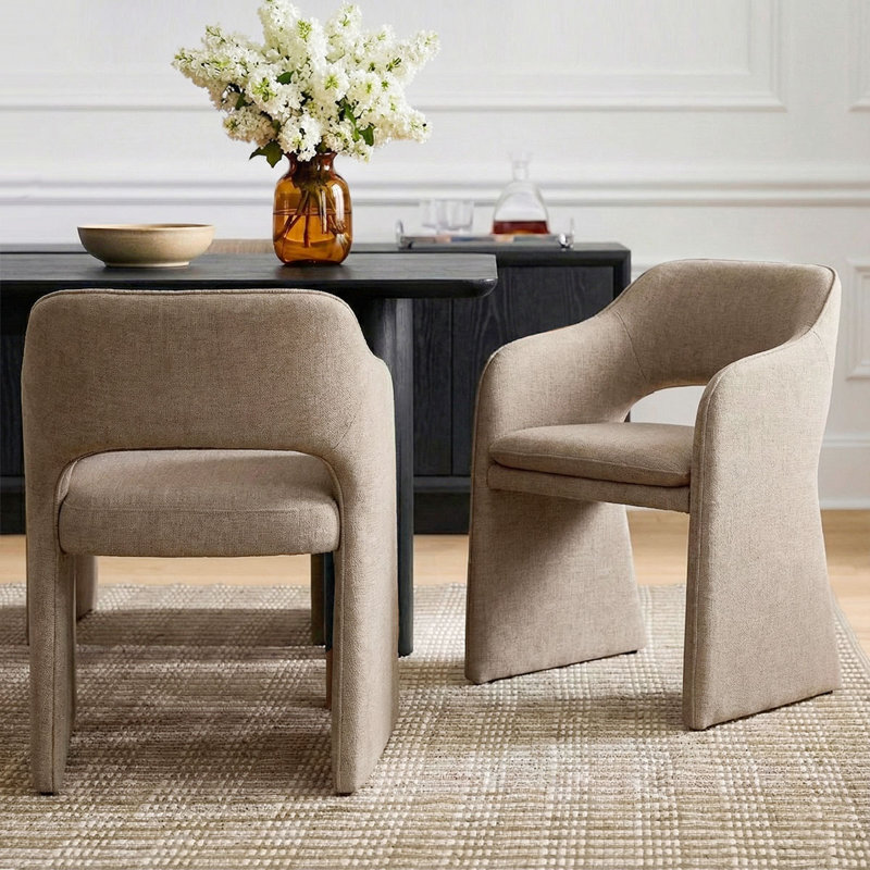 19" Seat Height Upholstered Fabric Dining Armchair, Khaki