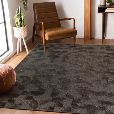 Tapis d'intérieur brun 7 pi 9 po x 10 pi avec motif arqué moderne, teinture, animal de compagnie et coffre-fort contemporain et élégant pour le salon, fibres de qualité, entretien facile, odeur -