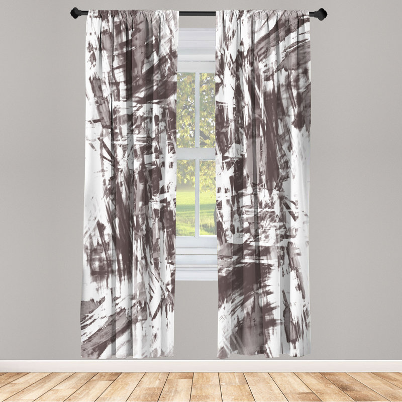 Microfiber Floral Semi-Sheer Rod Pocket Curtain Panels, 28" W x 63" L, Peanut