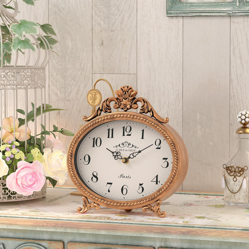 Analogue Quartz Movement / Crystal Tabletop Clock, Antique Gold