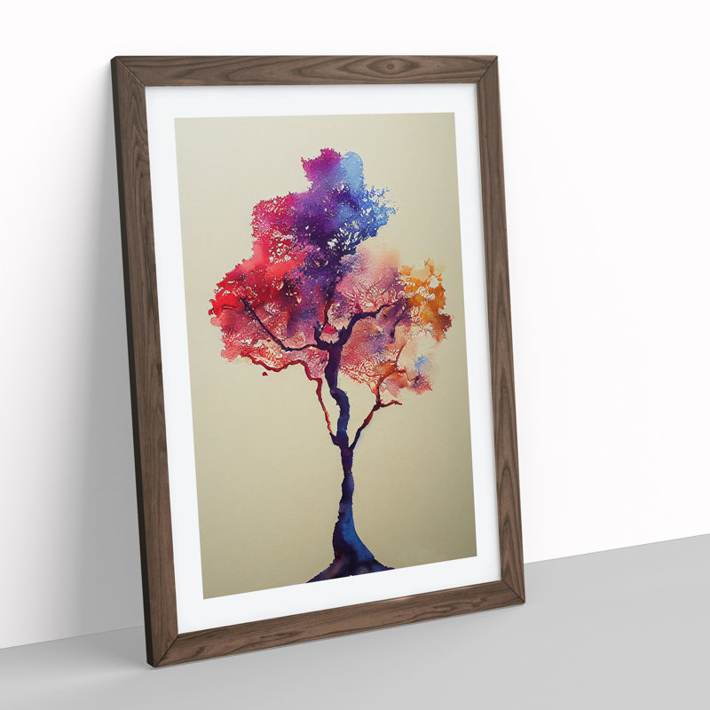 Tree In Watercolour No.5 - Single Picture Frame Painting, 64cm H x 46cm W x 2cm D, Walnut Framed