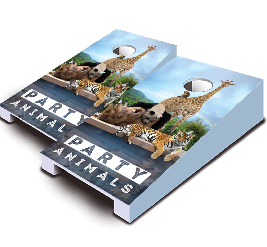 10 Piece Party Animals Tabletop Cornhole Set with Bags AJJ Cornhole Bag 