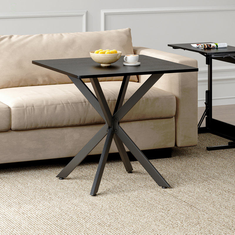 Rustic Square Side Table, X-Frame Metal Legs With Wood Grain Tabletop, Industrial Accent End Table For Living Room, Bedroom & Home Office, Balck, 31.5 X 31.5 X 29.5 Inches