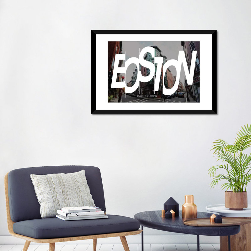 «Boston (42,3 ° N, 71 ° W)», impression sur toile tendue, H 24 po x l 32 po x P 1 po, Papier d'art encadré noir, Blanc