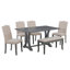 Ensemble de table de salle à manger 6 pièces, table à tréteaux rectangulaire et 4 chaises et banc rembourrés