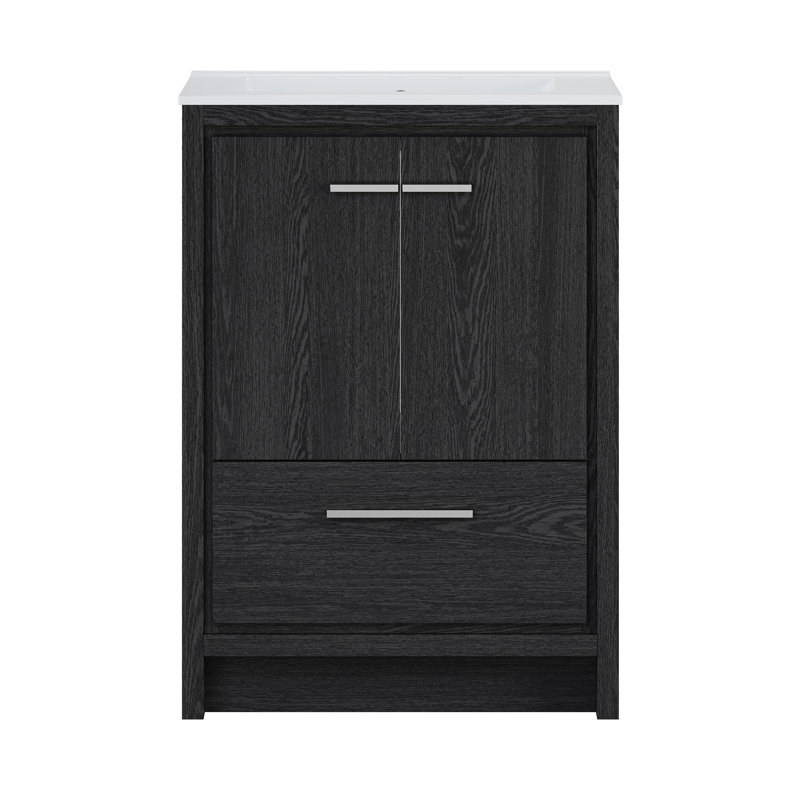 Virage 24" Freestanding Bathroom Vanity In Black Oak With 3-Hole Widespread Sink Top, Black, Chrome, Widespread