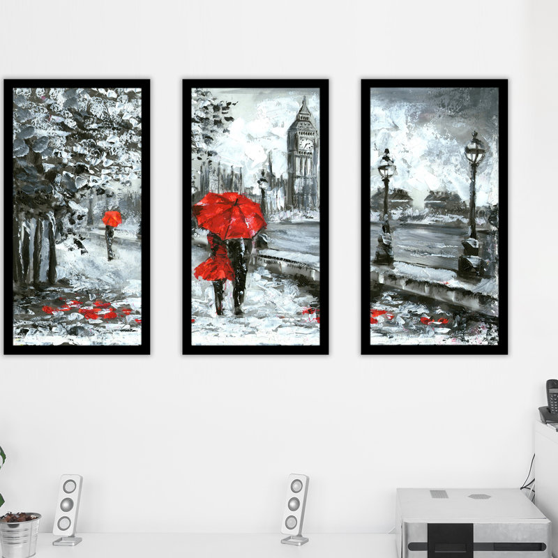 « london amour », ensemble de 3 reproductions de peintures encadrées, H 33,5 po x l 52,5 po x P 1 po