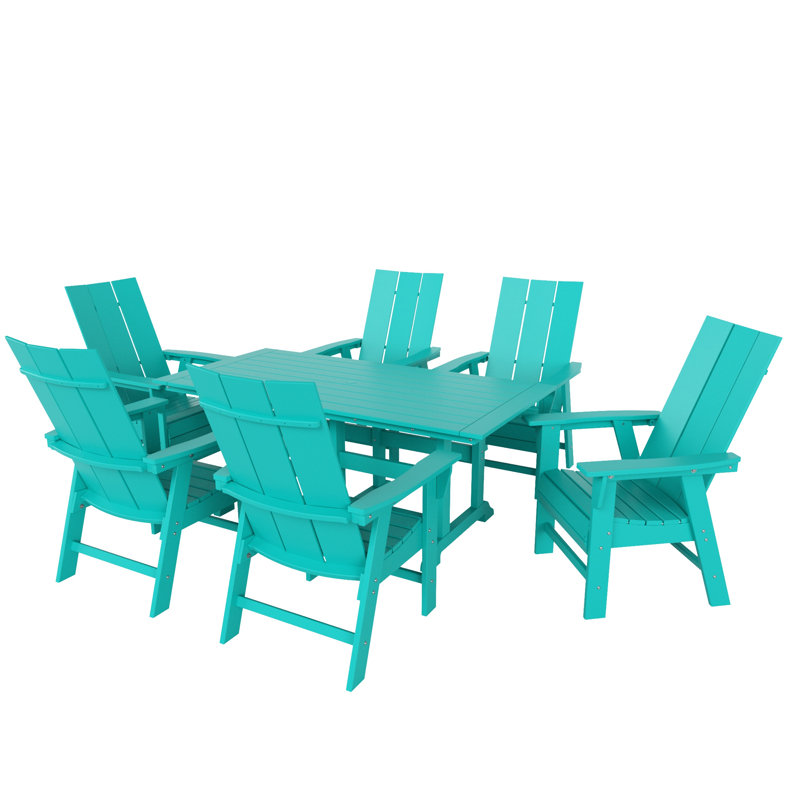 Joubert 6 - Person Patio Dining Set with Rectangular Table, Turquoise