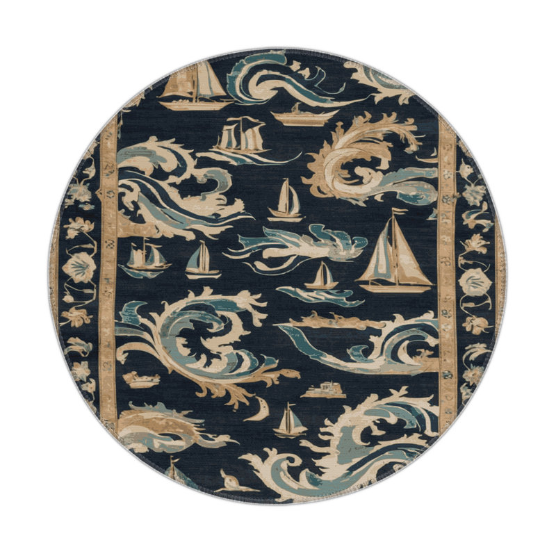 Tapis d'intérieur et d'extérieur gris Persian, Rond 5 pi