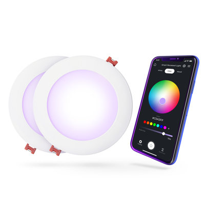 Wi-Fi Smart 6" Ultra Slim LED Multicolor Changing RGB Tunable White Recessed Lighting Kit 2-Pack, No Hub Required, Voice Activated, 12 Watts