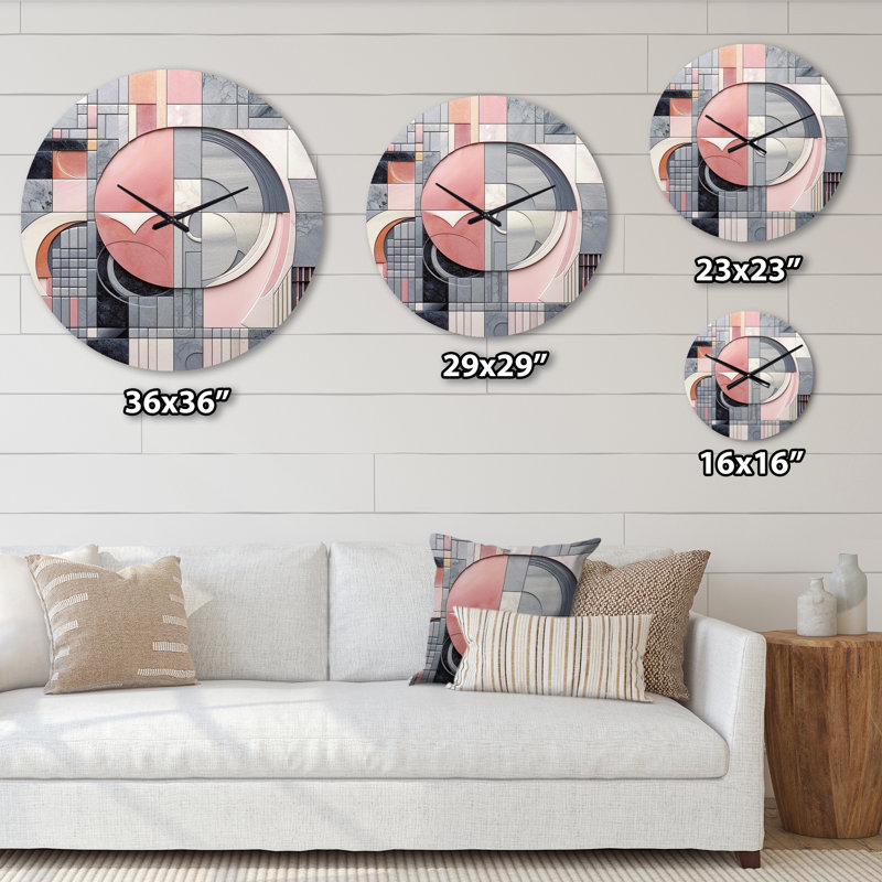 Horloge murale Pink Transcendent Angles III - Abstract Shapes, Grand