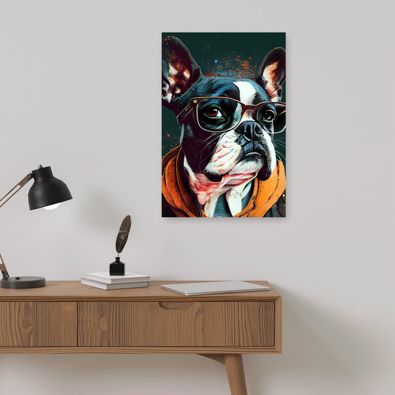 Élégant art mural contemporain Boston Terrier, 18" H x 12" W