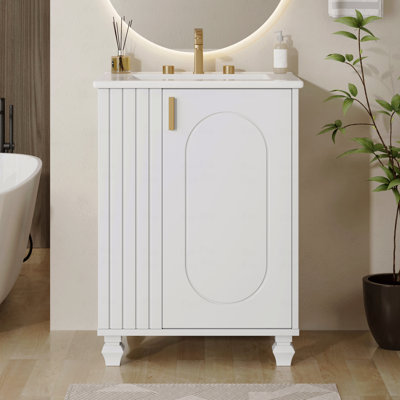 Meuble-lavabo 24 po avec lavabo, armoire de salle de bain avec tablette de porte, rangement latéral ouvert, structure en bois massif, porte à fermeture douce