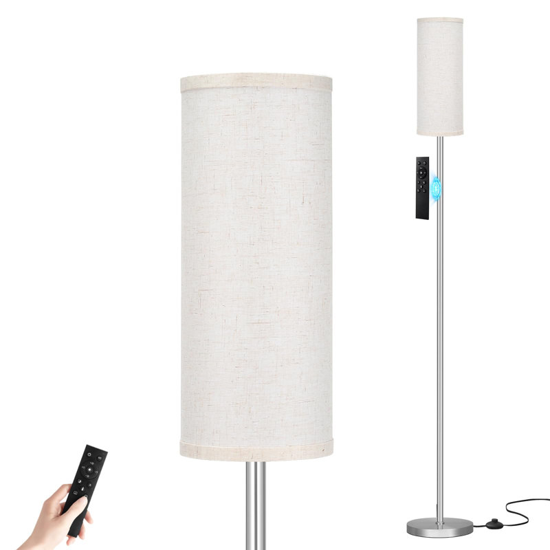64" Modern Floor Lamp With Remote Control And Stepless Dimmable Colors Temperature & Brightness, Beige, Silver