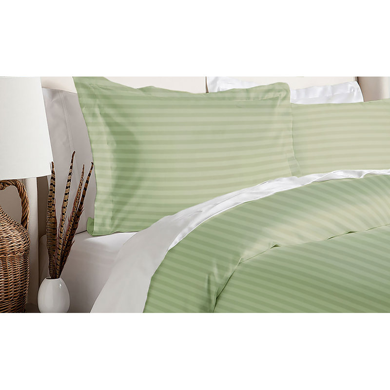 Cotton Striped Duvet Cover, King Duvet Cover + 2 King Shams, Sage