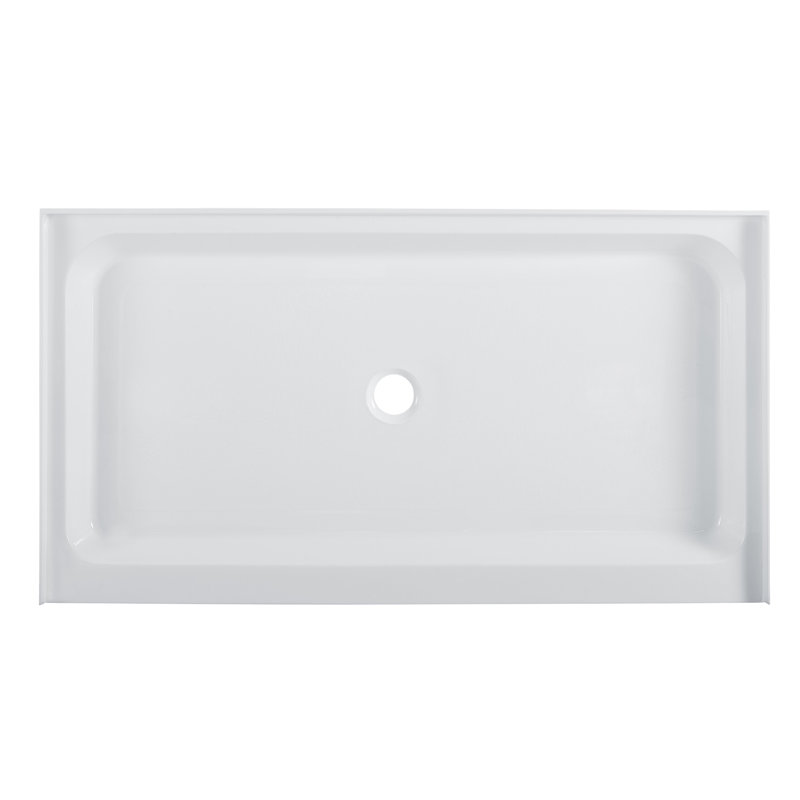 Voltaire 60" x 36" Acrylic White, Single-Threshold, Center Drain, Shower Base, Center, Glossy White