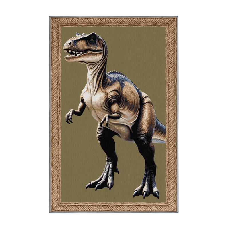 Tapis brun dinosaures lavable à la machine, Rectangulaire 7 pi x 10 pi