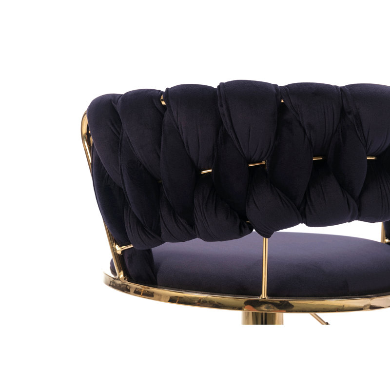 Ensemble de 2 tabourets de bar, avec repose-pieds chromé et base pivotante réglable en velours, Noir