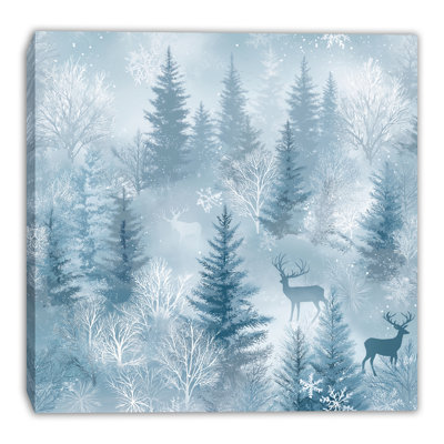 Art mural sur toile Misty Blue Deer Forest