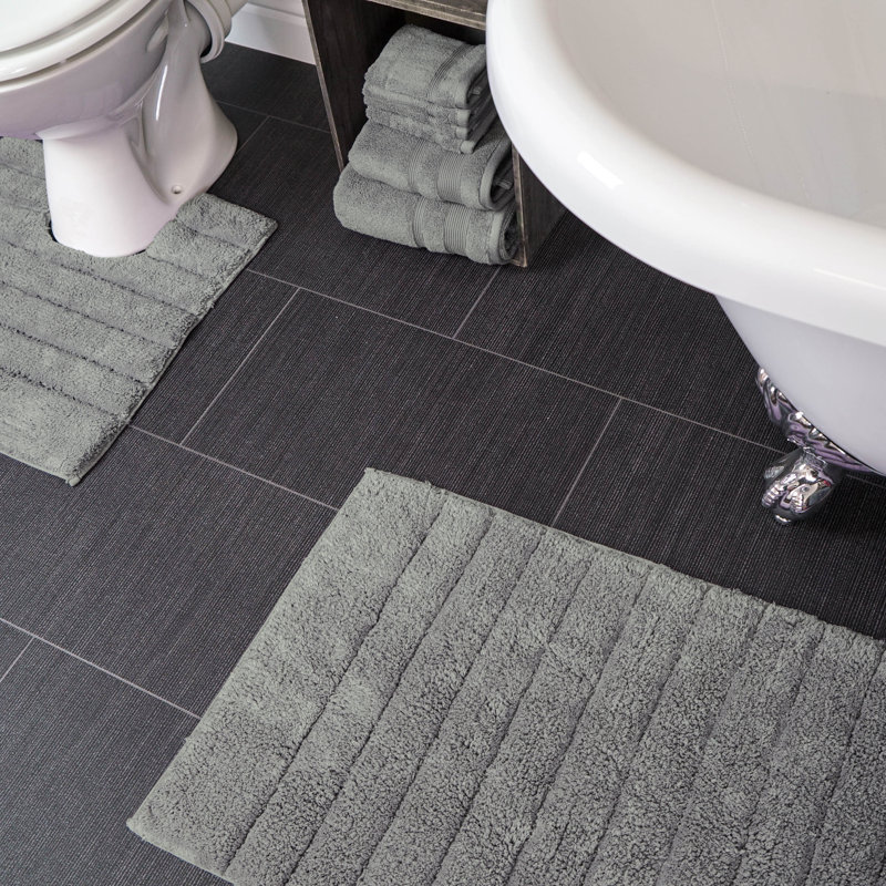 Linear Ribbed Two Piece Bath Mat Set, Dove Grey
