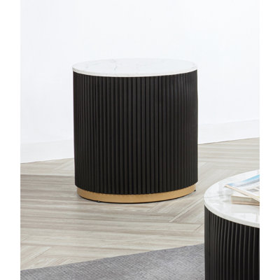 Table de bout moderne noire avec base dorée et luxueuse housse en marbre blanc, look, pour salon, 22 po x 23 po, base ronde 1pc, base supérieure, style, espace principal, H 22 po