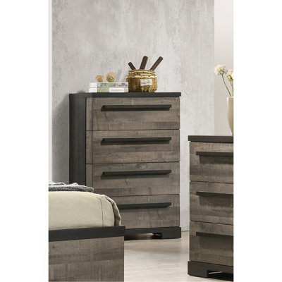 1Pc Contemporary 4-Drawer Chest Brown Gray Finish Wooden Bedroom Furniture