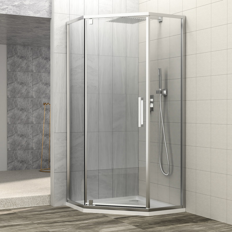 Cabine de douche semi-rigide en verre trempé de 34 1/8 po x 72 po avec finition en verre trempé de 72 po, Acier Inoxydable
