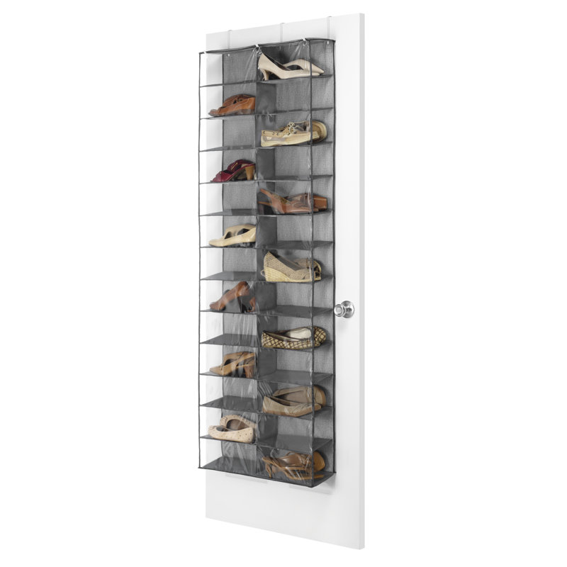 Étagère à chaussures 26 sections au-dessus de la porte - Gris hachuré - l 22 po x H 63 po
