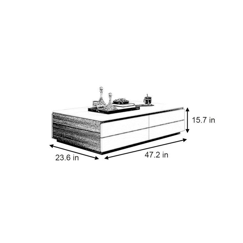 Table basse simple et moderne, H 15,7 po x L 47,2 po x l 23,6 po, Noir, noir, noir, noir