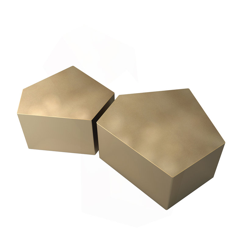 Irregular Pentagon Nesting Coffee Table Set, Geometric Coffee Table Set, Side Table Set, Antique Gold