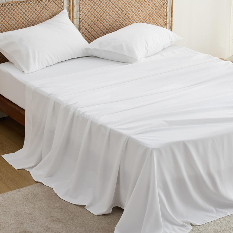 Bedsure Polyester & Rayon Derived from Bamboo Sheets, Queen Sheet Set with 2 Pillowcases, Off White