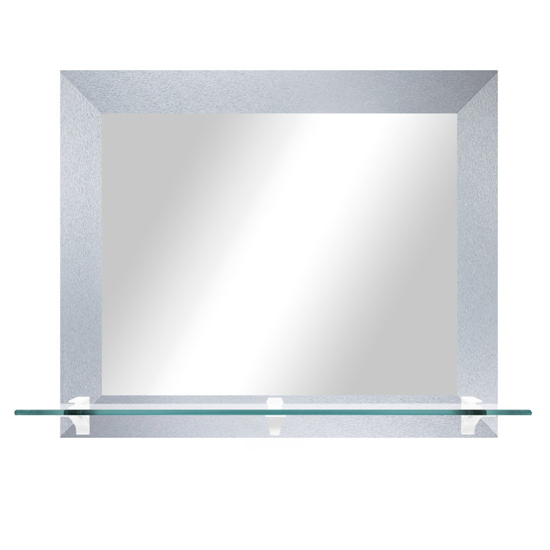 Matsuichi Mirror with Shelves, 21.5" x 25.5", Light Silver/White