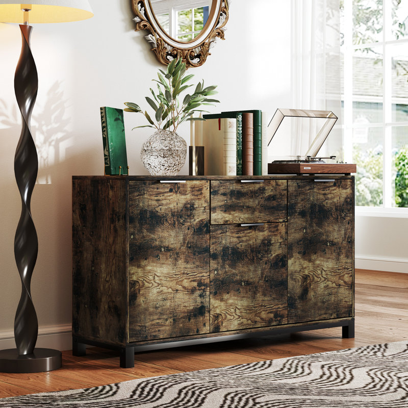 Sideboard, Storage Cabinet with Doors and Adjustable Shelves Brown
