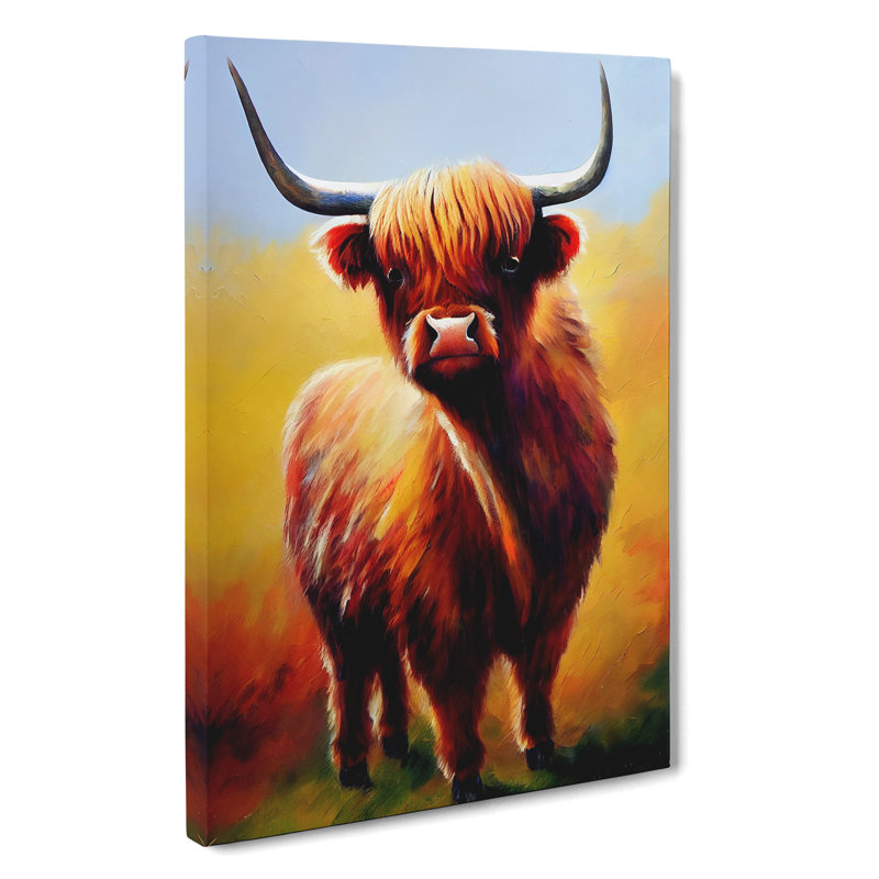 Resplendent Highland Cow - Wall Art, Wrapped Canvas, 50cm H x 35cm W, No Matte