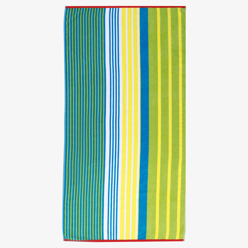 Coram Mira Striped Cotton Fuzzy Velour Terry Large Oversized Beach Towel, Yellow/Green