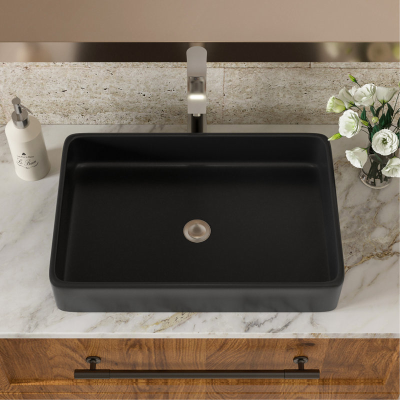 24"x16" Black Ceramic Rectangular Bathroom Sink