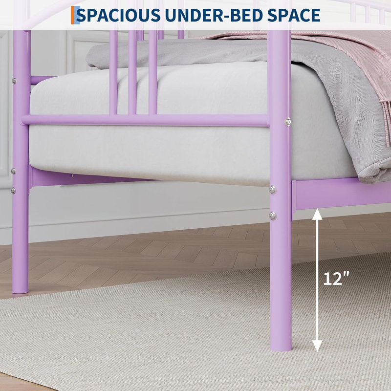 Twin Metal Daybed w/ Pullout Trundle, Arched Headboard, Guest Sofa Bed w/ Steel Slat Support, No Box Spring Needed, Easy Assembly