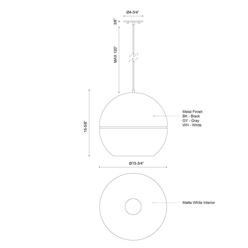 1 - Light Pendant, White, 14.5" H x 16" W x 16" D