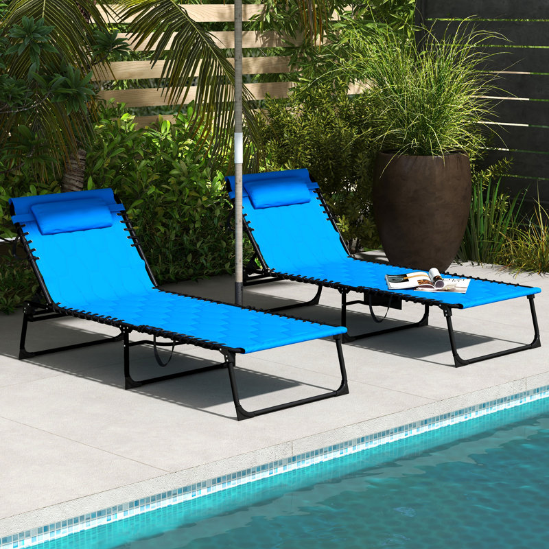 Méridienne Blue Yard avec capacité pliable - inclinable réglable, siège rembourré, poche latérale et pour la terrasse, chaises de bronzage de plage pliante