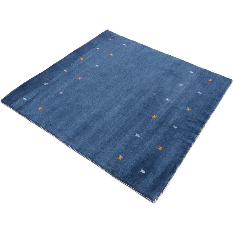 Handwoven Wool Gabbeh Uni Blue Rug, Square 200cm