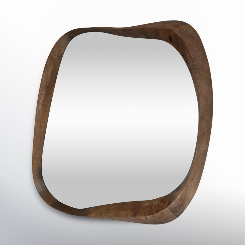 Brown Wooden Novelty Wall Mirror with Unique Shape