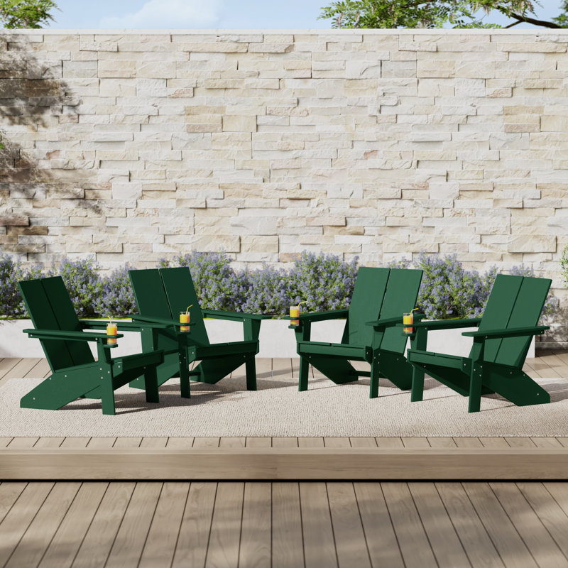 Modern Poly Adirondack Chair (Set Of 4), Black, Green