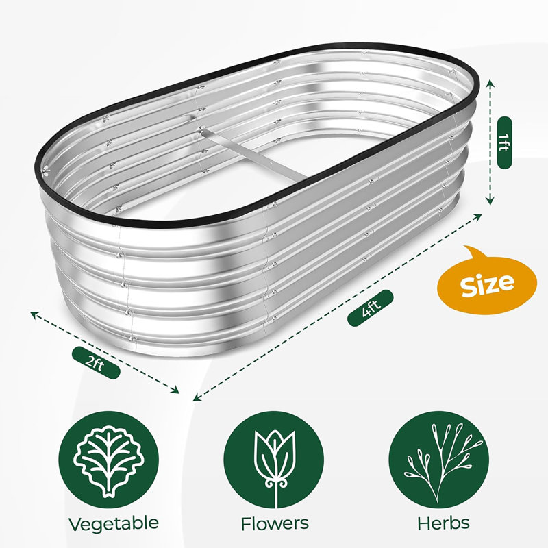 4x2 Foot Galvanized Lightweight Raised Garden Bed: Easy Assemble Outdoor Planter for Veggies, Fruits & Flowers, Silver