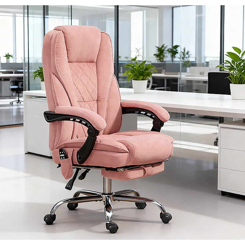 Chaise de bureau de massage inclinable chauffante avec hauteur réglable et repose-pieds, rose, Rose